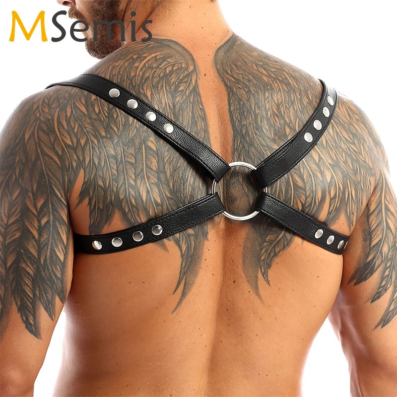 Faux Leather Adjustable Body Chest Harness Men Lingerie Costume Accessories Shoulder Harness Straps Belts with Press Buttons