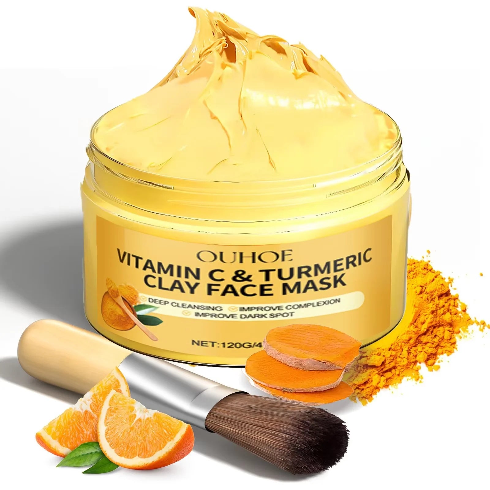 Turmeric Clay Face Mask Vitamin C Deep Cleansing Facial Improves Dark Spots Hydrating Skin Care Tightens Skin Evens Skin Tone To