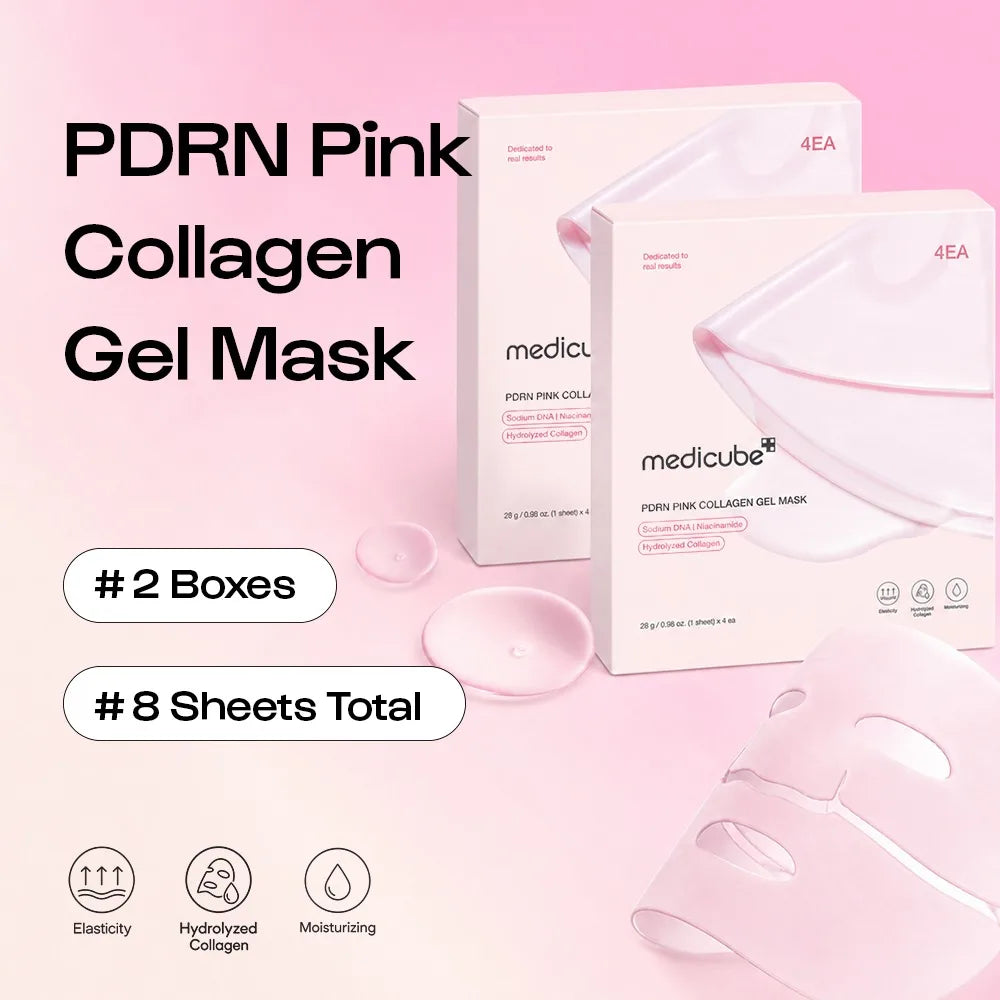 Medicube PDRN Pink Collagen Gel Mask, 2‑Pack 8 Sheets Total, Original Korean Skincare, Hydrating Firming Anti‑Age Brightening Face Mask
