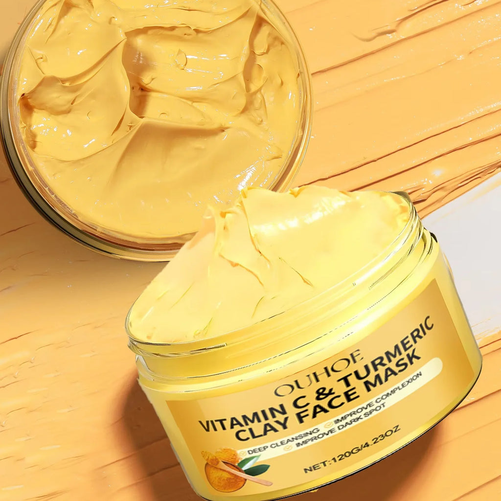 Turmeric Clay Face Mask Vitamin C Deep Cleansing Facial Improves Dark Spots Hydrating Skin Care Tightens Skin Evens Skin Tone To