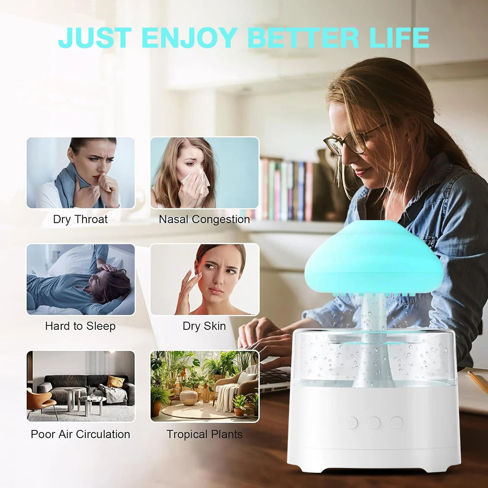 Mushroom Cloud Rain Humidifier — Colour-Changing Night Light