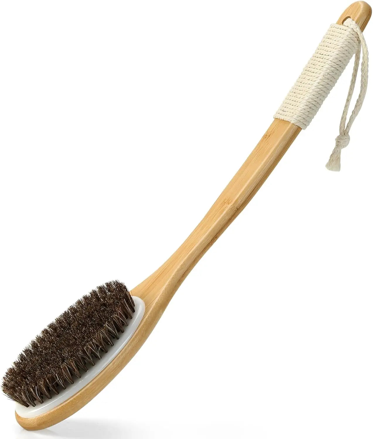 Bamboo Long Handle Back Scrubber — Natural Horse Bristle