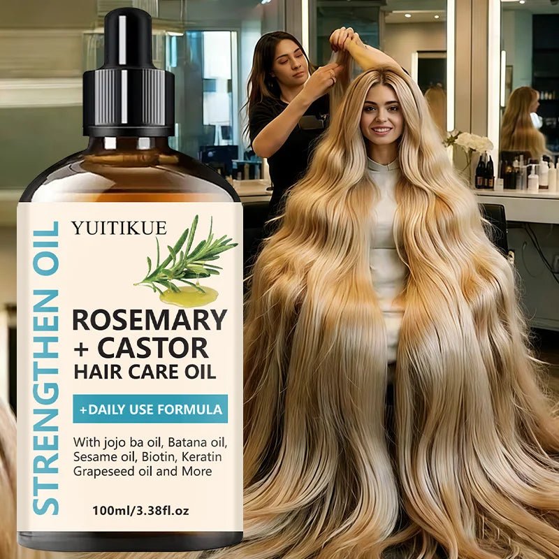 Rosemary Castor Hair Care Oil Multi Botanical Formula Biotin Keratin Nourishing Scalp Strengthening Daily Hair Treatment Oil