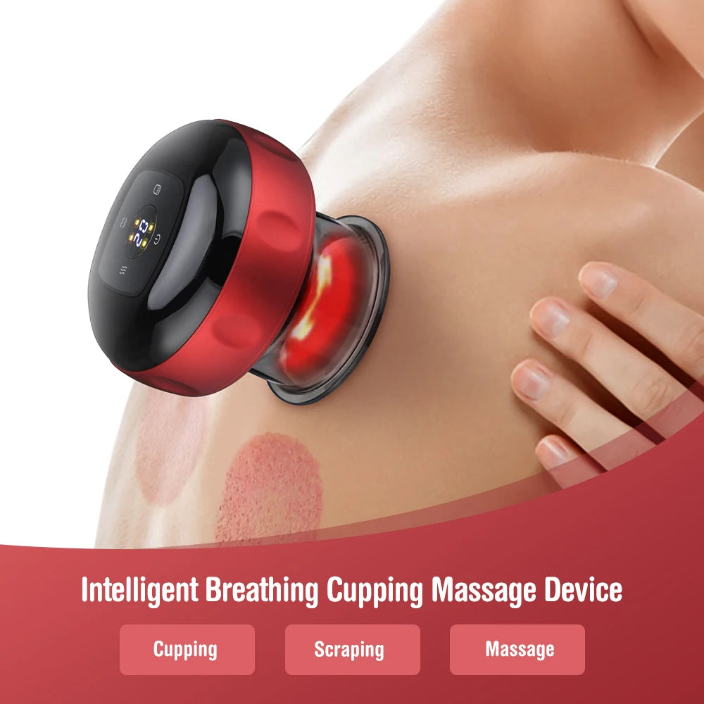 Smart Electric Cupping Massager — Red Light Heat Therapy, 12-Level Suction