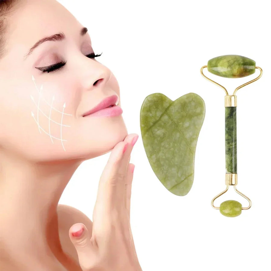 Natural Jade Face Roller & Gua Sha Set
