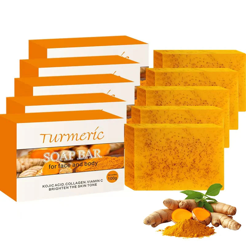 5Pcs Turmeric Soap Lemon Acids Handmade Soap Kojic acid soap Natural Skincare Bar for Moisturizing And Exfoliating Body And Face