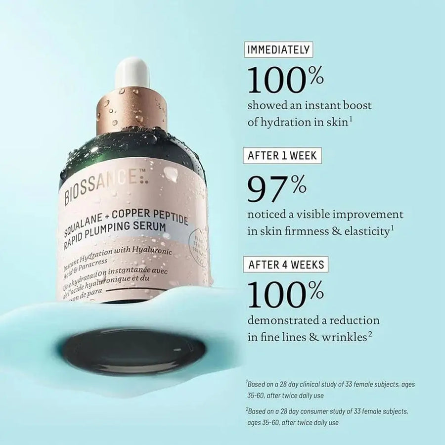 Biossance Copper Peptide Plumping Serum Vitamin C Rose Oil Essence with Squalane Hydrating Firming Skin Care Serum Face Serum