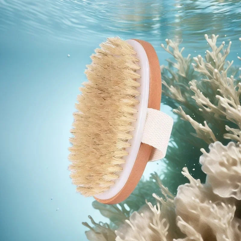 Exfoliating Scrub Wood Body Brush Suitable for Dry Skin, Natural Bristles Improve Blood Circulation, Prevent Hair Accumulation