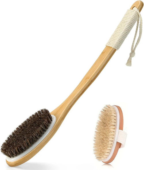 Bamboo Long Handle Back Scrubber — Natural Horse Bristle