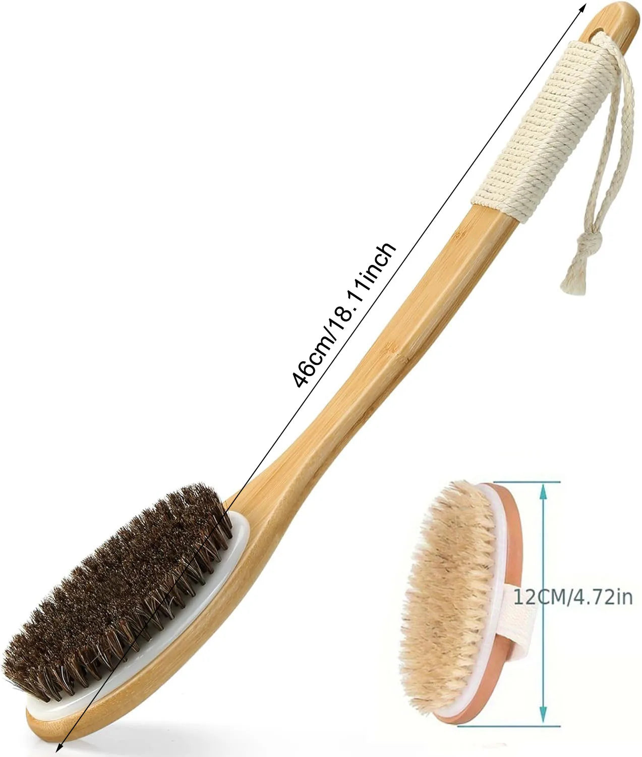 Bamboo Long Handle Back Scrubber — Natural Horse Bristle