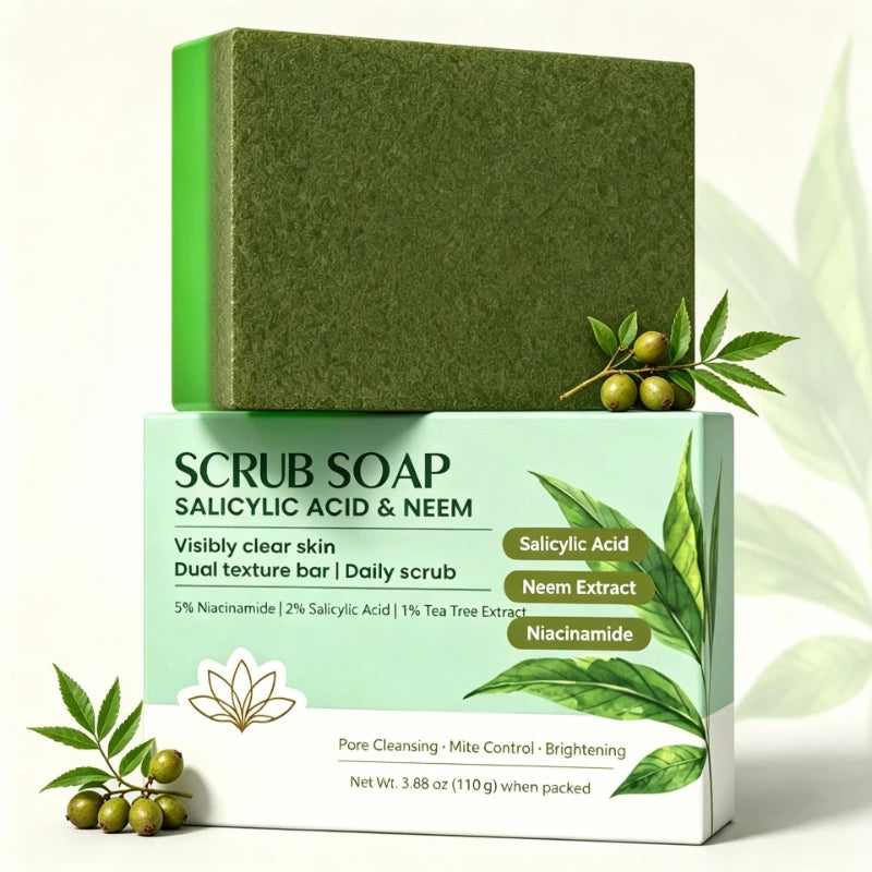Indian Neem Salicylic Acid Niacinamide Face Body Scrub Soap Bar,Hyaluronic Acid Coconut Milk Kojic Acid Turmeric Facial Cleaner