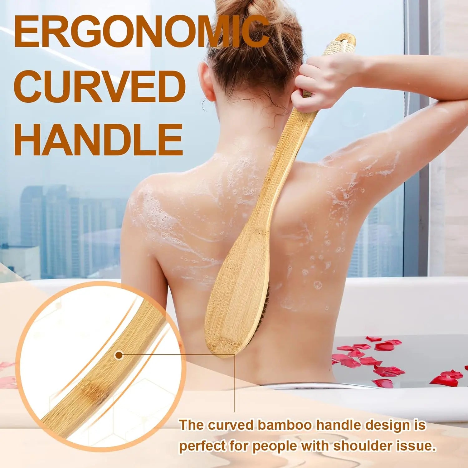 Bamboo Long Handle Back Scrubber — Natural Horse Bristle