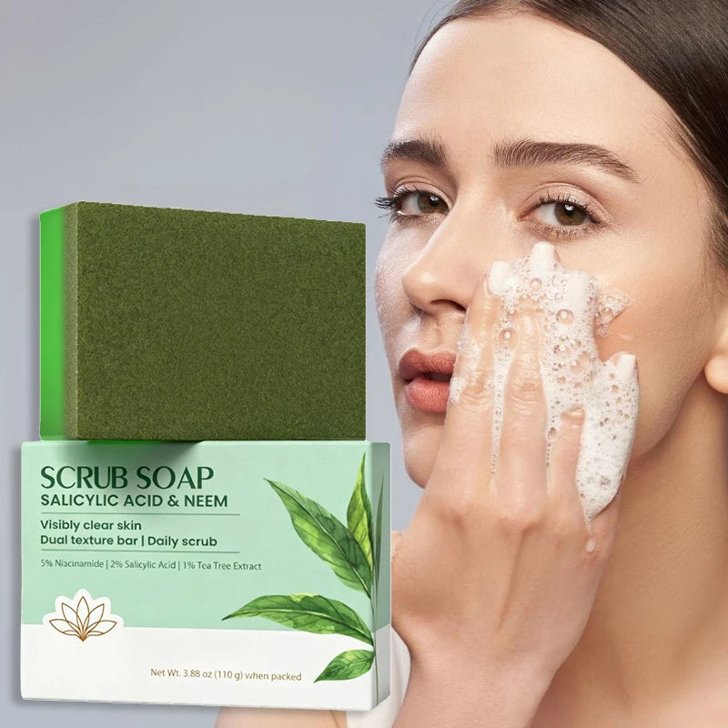 Indian Neem Salicylic Acid Niacinamide Face Body Scrub Soap Bar,Hyaluronic Acid Coconut Milk Kojic Acid Turmeric Facial Cleaner