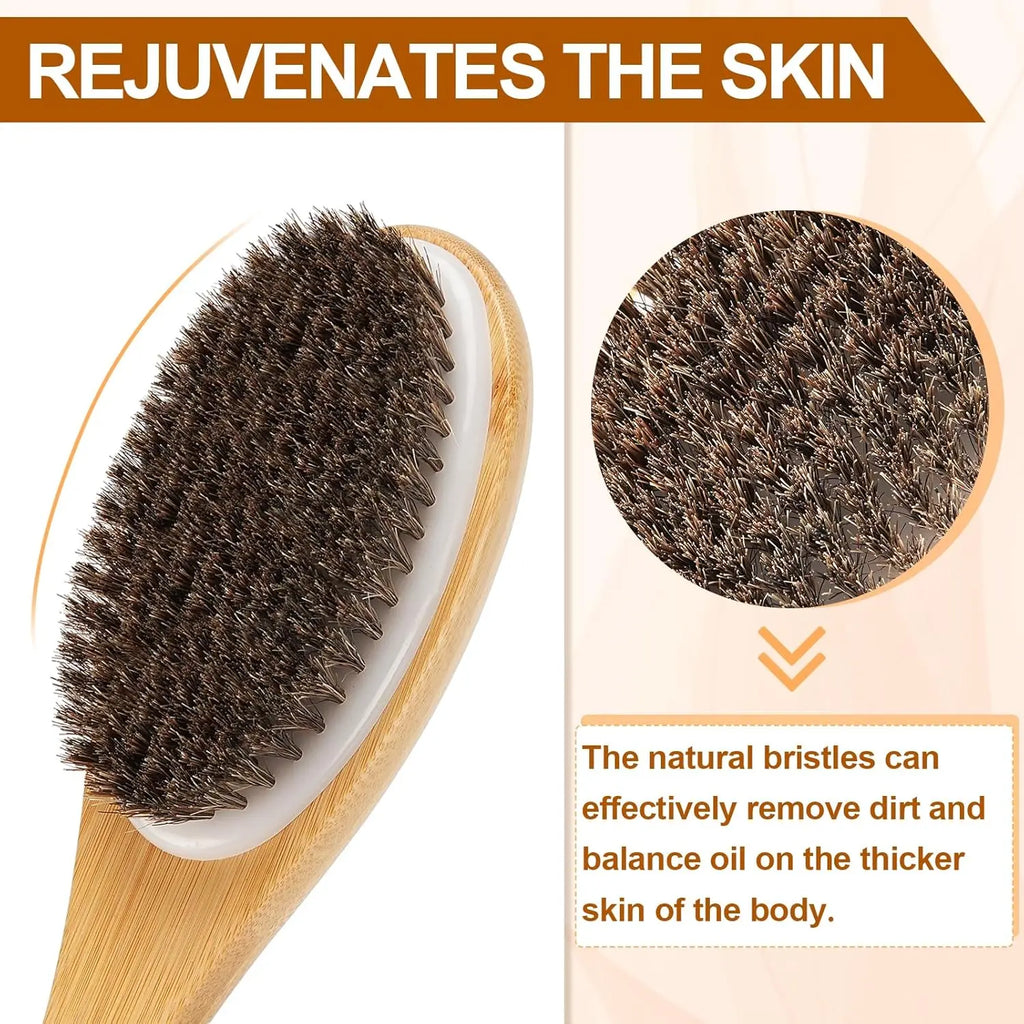 Bamboo Long Handle Back Scrubber — Natural Horse Bristle