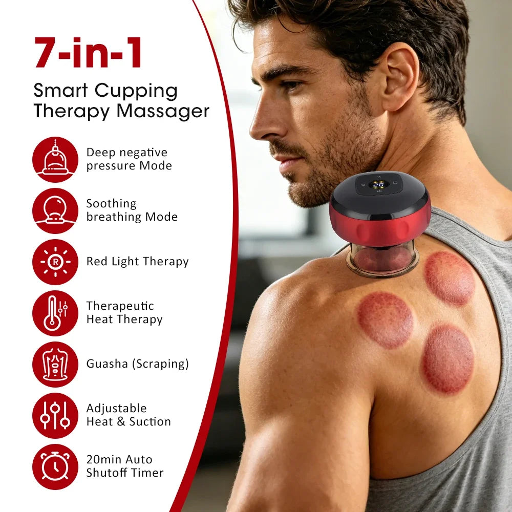 Smart Electric Cupping Massager — Red Light Heat Therapy, 12-Level Suction