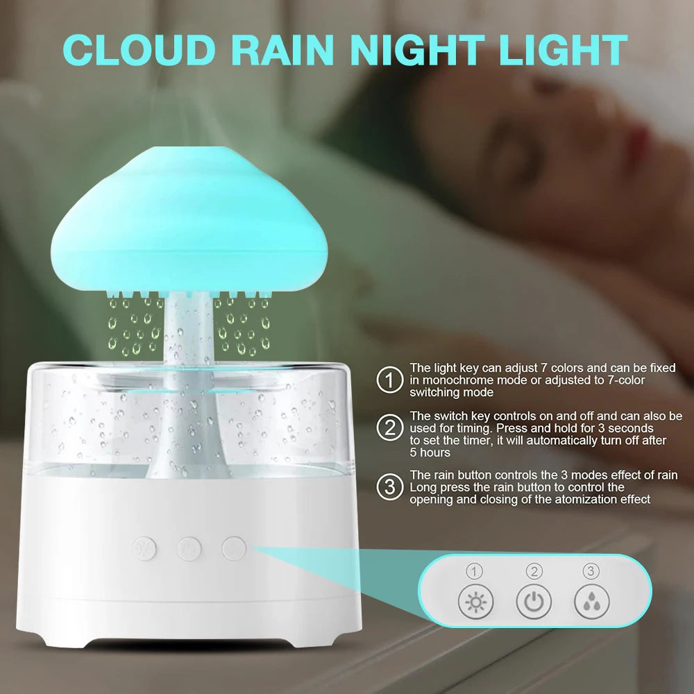 Mushroom Cloud Rain Humidifier — Colour-Changing Night Light