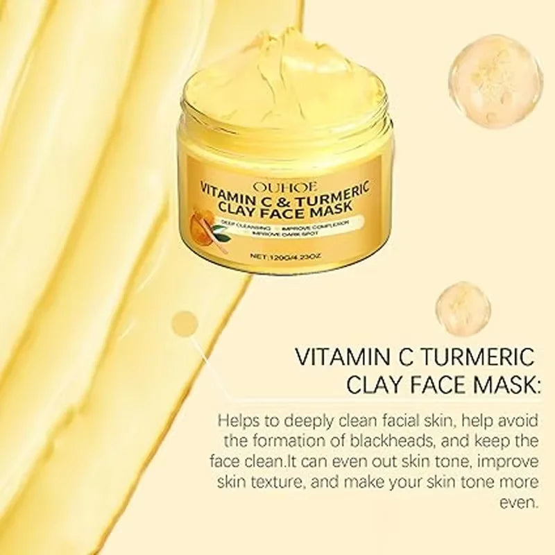 Turmeric Clay Face Mask Vitamin C Deep Cleansing Facial Improves Dark Spots Hydrating Skin Care Tightens Skin Evens Skin Tone To