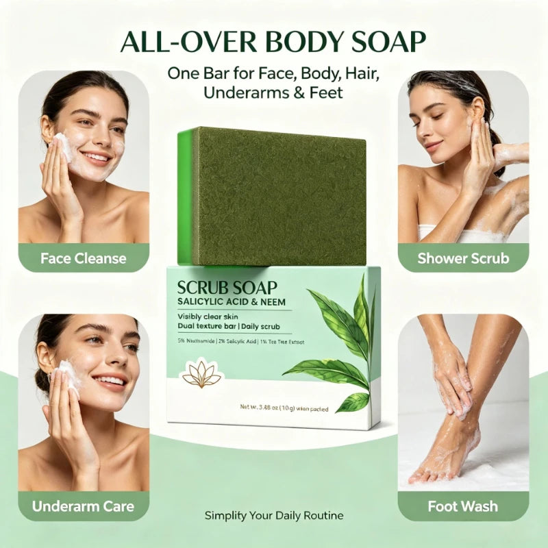 Indian Neem Salicylic Acid Niacinamide Face Body Scrub Soap Bar,Hyaluronic Acid Coconut Milk Kojic Acid Turmeric Facial Cleaner