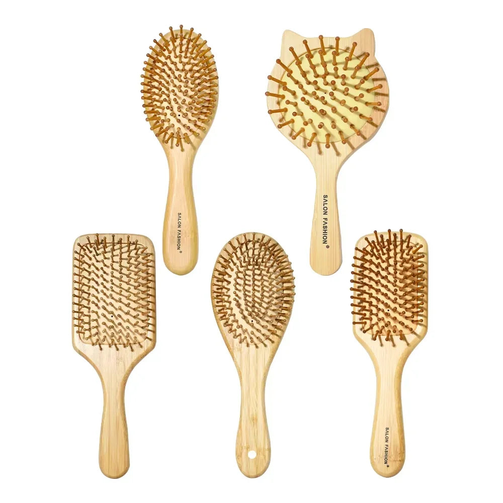 Bamboo Hair Brush - Natural Wooden Anti-Static Comb & Scalp Massager, Air Cushion Design for Detangling (Women/Men)