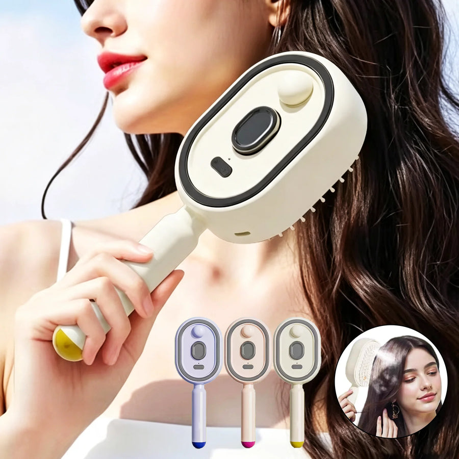 Electric Spray Air Cushions Massage Comb 3 in 1 Self Cleaning Steam Essential Oil Brush Rechargeable Spray Scalp Massager Combs