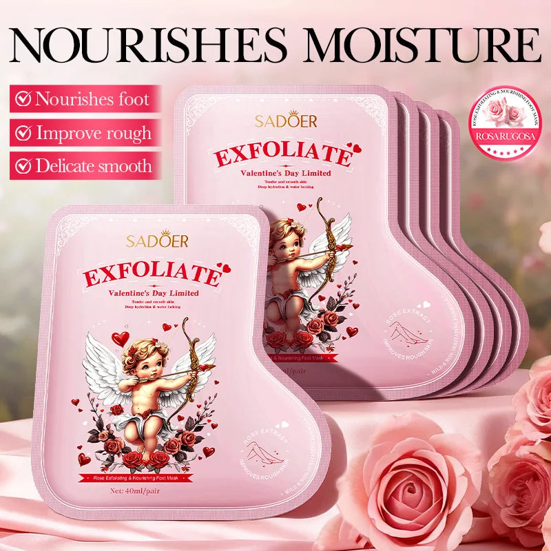 Five pairs of rose foot facial mask moisturizing foot exfoliating facial mask foot hydrotherapy foot exfoliating foot skin care